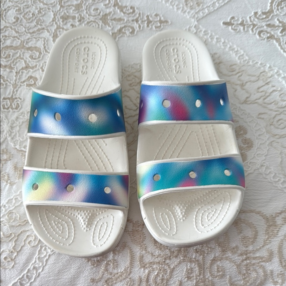 CROCS Kids Blue and Pink Slides